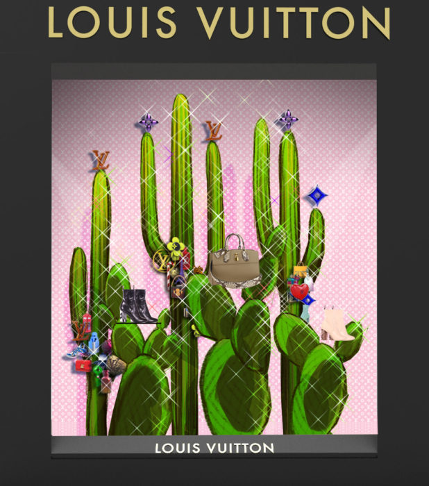 Projeto da vitrine de Natal com Árvore Cactus Louis Vuitton